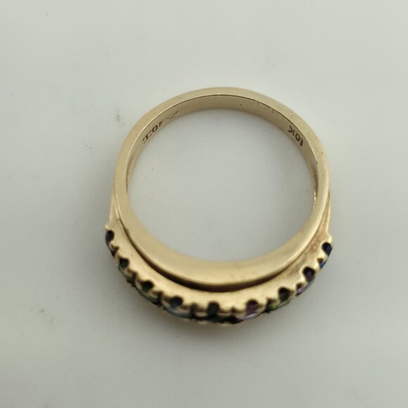 10k Yellow Gold Ring 9 Stones Rainbow Mothers Grandmother Mom Size 6 HOF Vintage - Picture 11 of 15